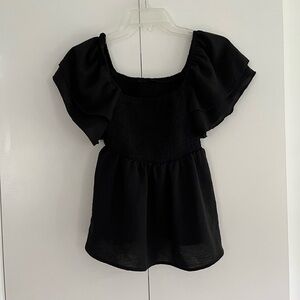 SHEIN Black Smocked Peplum Top with Flutter Sleeves